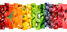 Collage Of Fruits, Vegetables And Berries. Fresh Food. Healthy Lifestyle