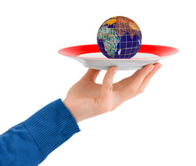 Sticker - Hand with plate and globe