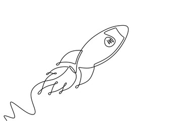 Wall Mural - Rocket One line drawing. Spaceship concept vector minimalism style.