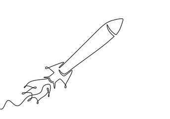 Wall Mural - Rocket One line drawing. Spaceship concept vector minimalism style. Single sketch lineart.
