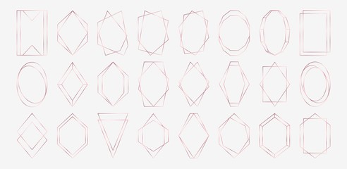 Rose gold polygonal frames collection isolated on light grey background. Vector illustration in art deco style - perfect decision for wedding invitations, birthday cards, luxury posters etc.