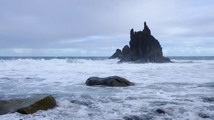 Wall Mural - Wild Atlantic ocean on Benijo beach in Tenerife, Canary islands, Spain. Slow motion footage