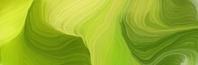 Horizontal Banner With Waves. Elegant Curvy Swirl Waves Background Design With Olive Drab, Dark Khaki And Yellow Green Color