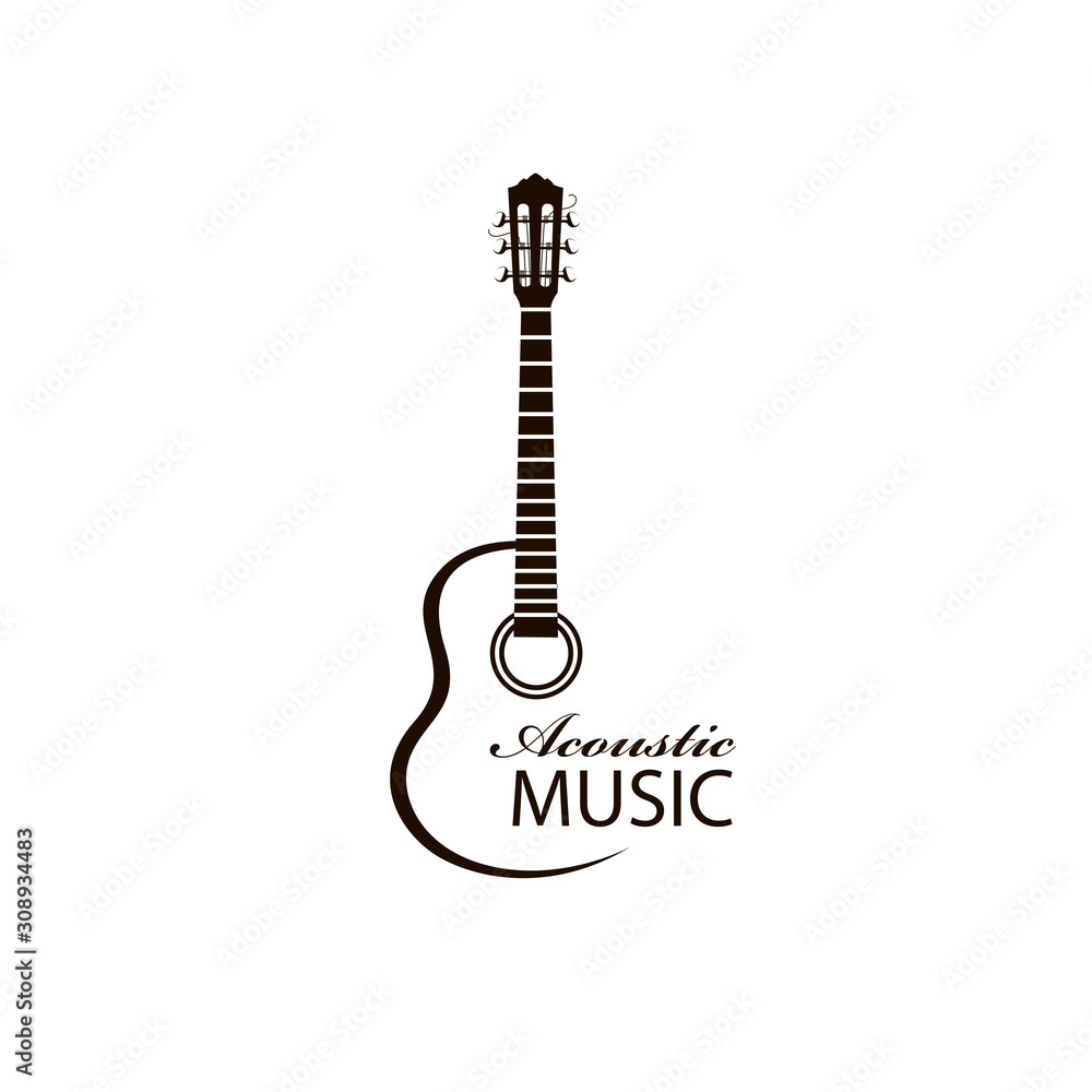 icon of classical acoustic guitar isolated on white background - obrazy, fototapety, plakaty 