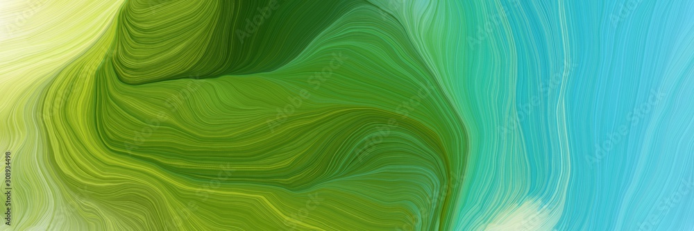 horizontal banner with waves. elegant curvy swirl waves background design with dark green, medium turquoise and khaki color - obrazy, fototapety, plakaty 