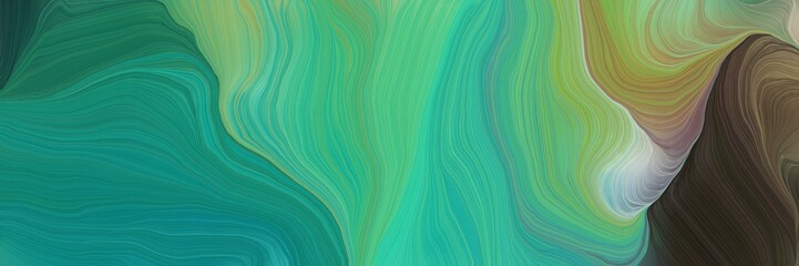 Poster - horizontal banner with waves. elegant curvy swirl waves background illustration with medium sea green, very dark blue and dark sea green color