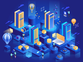 Wall Mural - technology internet and business isometric concept