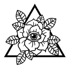 Sticker - Rose and eye tattoo with sacred geometry frame.