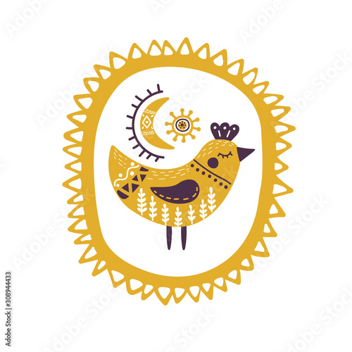 Photographie Folk art bird flat vector illustration