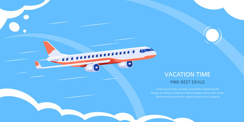 Wall Mural - Online flight booking banner design, flat style illustration