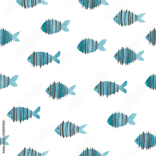 Seamless watercolor sea fis...