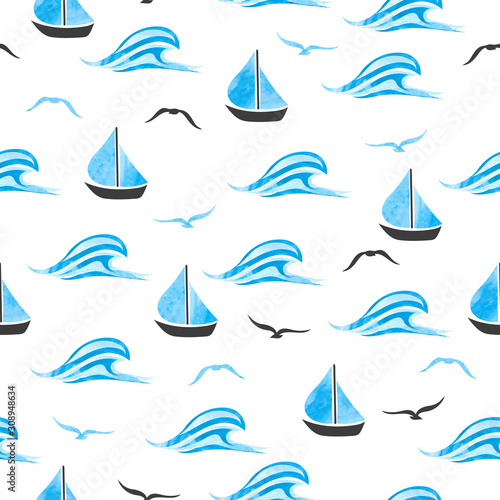 Seamless sea pattern with b...