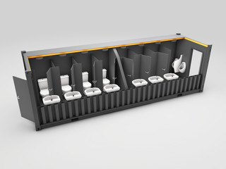 Wall Mural - 3d Illustration of Converted old shipping container into wc cabine, isolated white