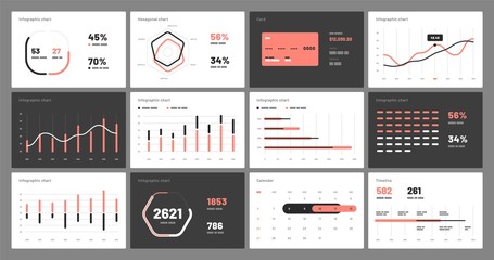 Wall Mural - Elements of infographics on a white and black background. Use in presentation templates, flyer, leaflet and corporate report. Dashboard UI and UX Kit with big data visualization.