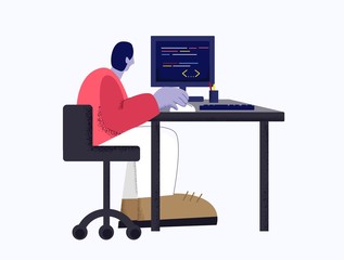 Wall Mural - modern male web developer working with program code using computer isolated at white background. cre