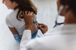 © lordn - Doctor examining child with stethoscope. Respiratory disease diagnostics and treatment