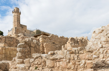 Archaeological excavations of the crusader fortress located on the site of the tomb of the prophet Samuel on Mount Joy near Jerusalem in Israel