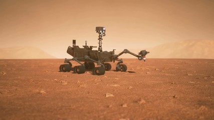 Wall Mural - a rover during a dust storm on the red planet. highly detailed 3d animation of the curiosity rover o