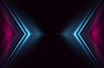 Leinwandbilder - Dark abstract background with neon lines, glow. Bright neon glow