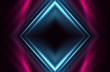 Dark abstract background with neon lines, glow. Bright neon glow