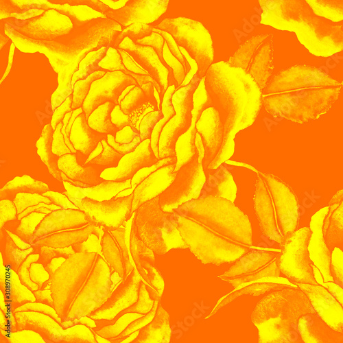 Watercolor seamless pattern with roses. Romantic floral composition.Botanical...