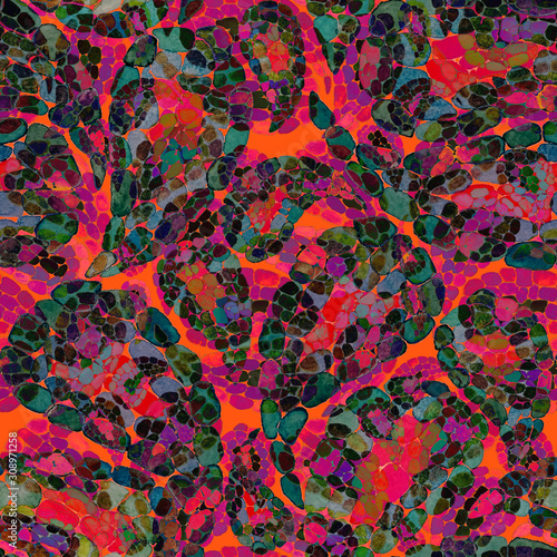 Watercolor seamless pattern with paisley in mosaic style. Tribal ethnic seaml...