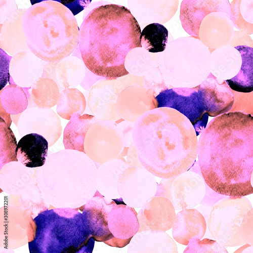 Watercolor seamless pattern with colorful abstract circles. Abstract geometri...