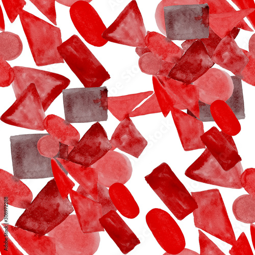 Watercolor seamless pattern with colorful geometric figures. Abstract geometr...