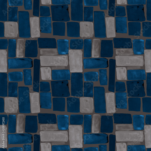 Watercolor seamless pattern with colorful squares. Abstract geometric texture...