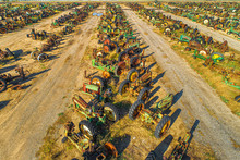 Tractor Junk/scrap Yard Aerial Drone View