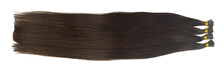 Natural Human Hair Extensions, Space For Text. Multicolor Straight And Curly Tape In Colorful Remy. Tail For Women.