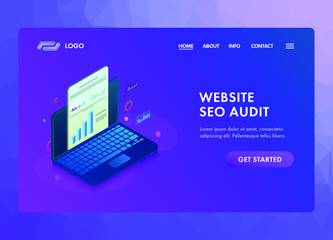 Wall Mural - website seo audit with online search engine analysis and analytics report. laptop with graphic and a