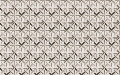 Wall Mural - White, beige, brown and black square marble stone wall tiles with abstract geometry pattern.