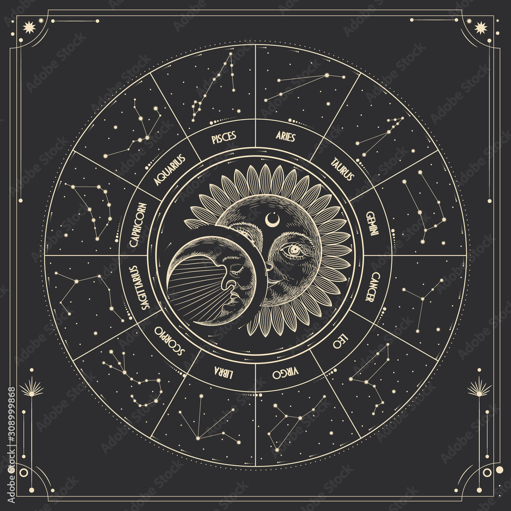 Vector illustration set showing different stages of moonlight and moon phases in a decorative design