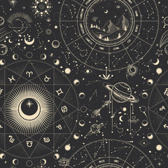 vector illustration set of moon phases. different stages of moonlight activity in vintage engraving 