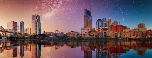 Wall Mural - nashville skyline with blue and purple sky