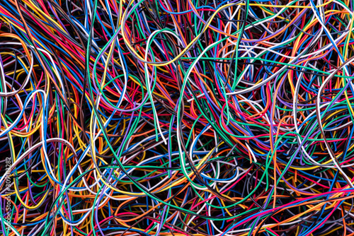 Fotomural Scrap colorful electrical telecommunication wire close-up, recycling industry