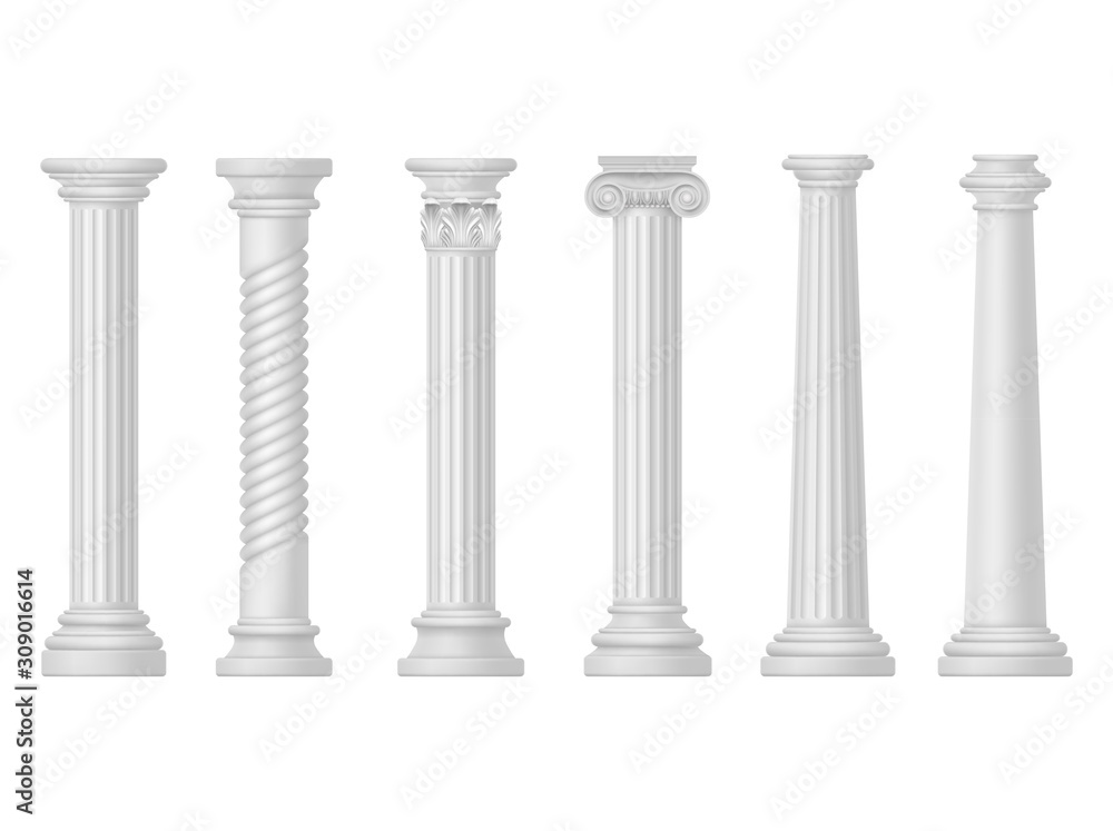 Antique white columns, Greek and Roman architecture - obrazy, fototapety, plakaty 