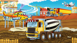 Fototapeta  - cartoon scene with industry cars on construction site and flying helicopter - illustration for children