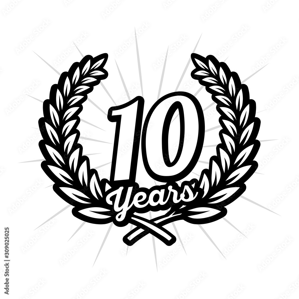10 years anniversary celebration with laurel wreath. 10th logo. Vector ...