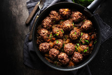 Fried Meatballs With Sauce On Pan