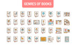 Genres of books color line icons set. Collection of all genres in literature. Pictogram for web page, mobile app, promo. UI UX GUI design element. Editable stroke.