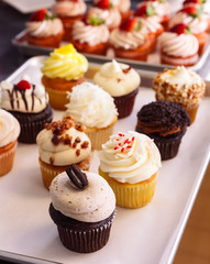 Variety of cupcakes at a local bakery