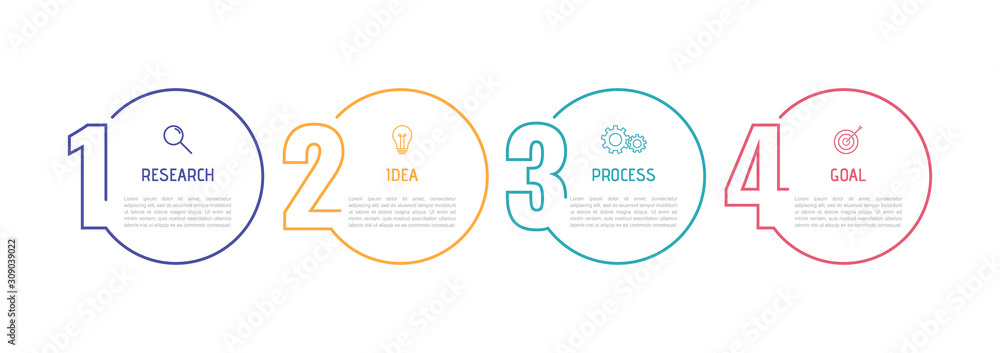 Business process infographic template. Thin line design with numbers 4 options or steps. Vector illustration graphic design - obrazy, fototapety, plakaty 
