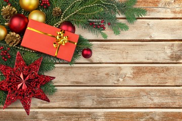 Wall Mural - christmas background in red, gold and green