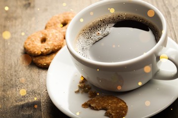 Wall Mural - Coffee black cup on wooden background