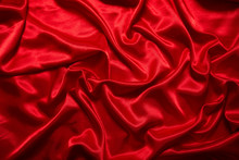 Luxury Red Satin Smooth Fabric Background For Celebration, Ceremony, Event Invitation Card Or Advertising Poster