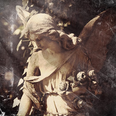Fototapete - Retro styled image of sad angel of death. Pain, sadness and end of life concept.
