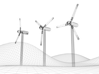 Wind turbine sustainable technology; original 3d rendering