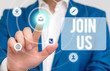 © Artur - Word writing text Join Us. Business photo showcasing Register in community Team or blog Sign up at social media